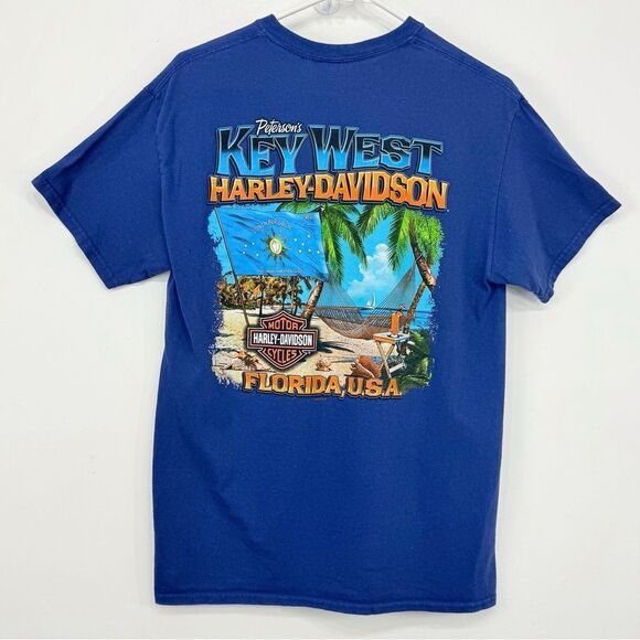 Harley Davidson Motor Cycles Blue Key West Beach Hammock Graphic T Shirt - Picture 7 of 13